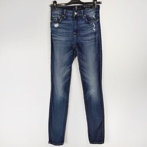 7 For All Mankind The High Waist Skinny Jeans Dark Wash Distressed Size 26